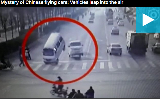 The bizarre moment three cars ‘LEVITATE’ in the road at a busy junction – but can you work out what caused it?